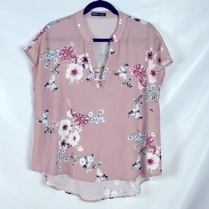Shein Short Sleeve V-Neck Top Pink Floral Women's Size Large